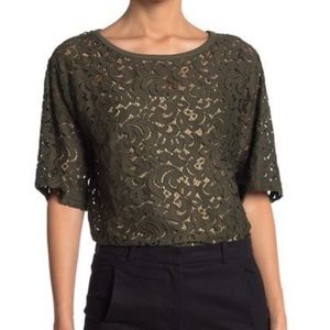 Pleione Women's Lace Olive Green Blouse Top